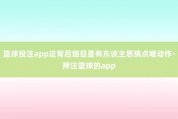 篮球投注app这背后细目是有东谈主思搞点啥动作-押注篮球的app