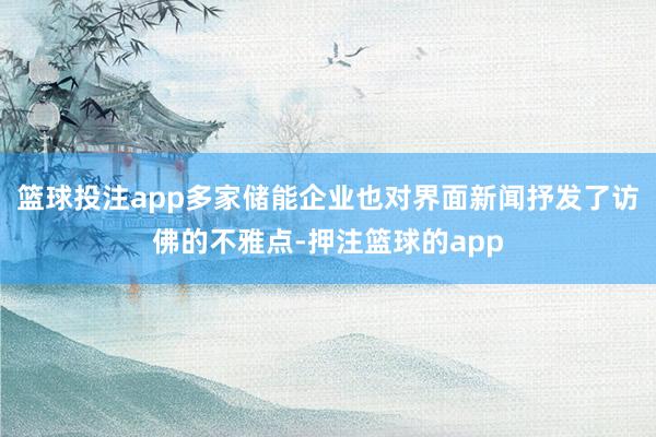篮球投注app　　多家储能企业也对界面新闻抒发了访佛的不雅点-押注篮球的app