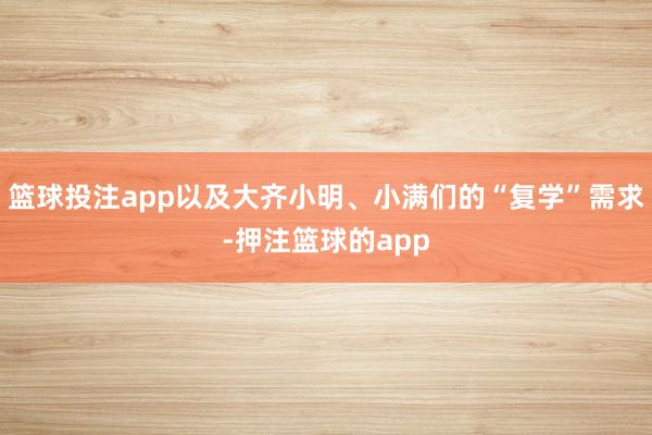 篮球投注app以及大齐小明、小满们的“复学”需求-押注篮球的app